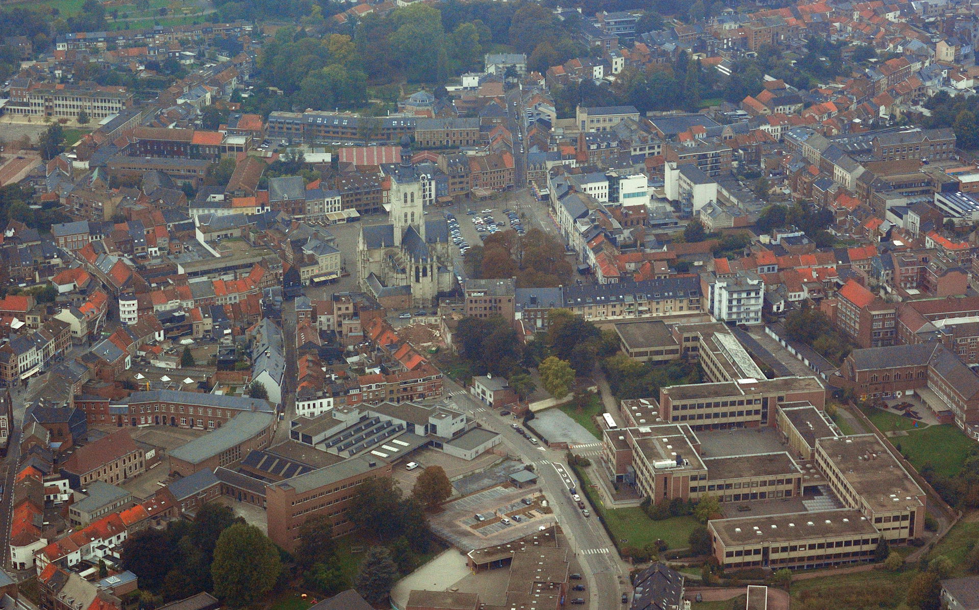 Aerial photograph of the centre of Tienen, Belgium, viewed from…