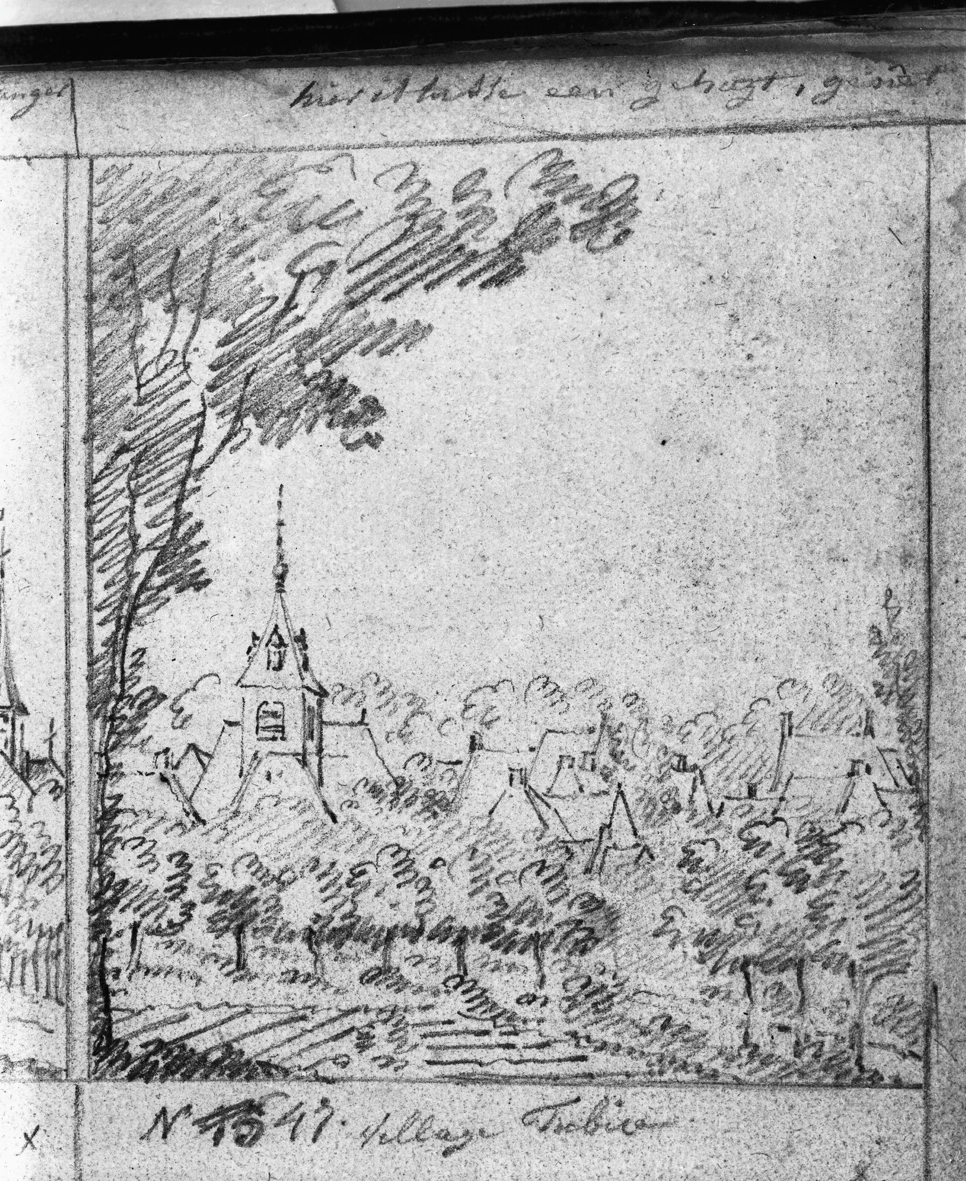 Dorpsgezicht: dorpsgezicht tekening uit schetsboek Dirk Verrijk