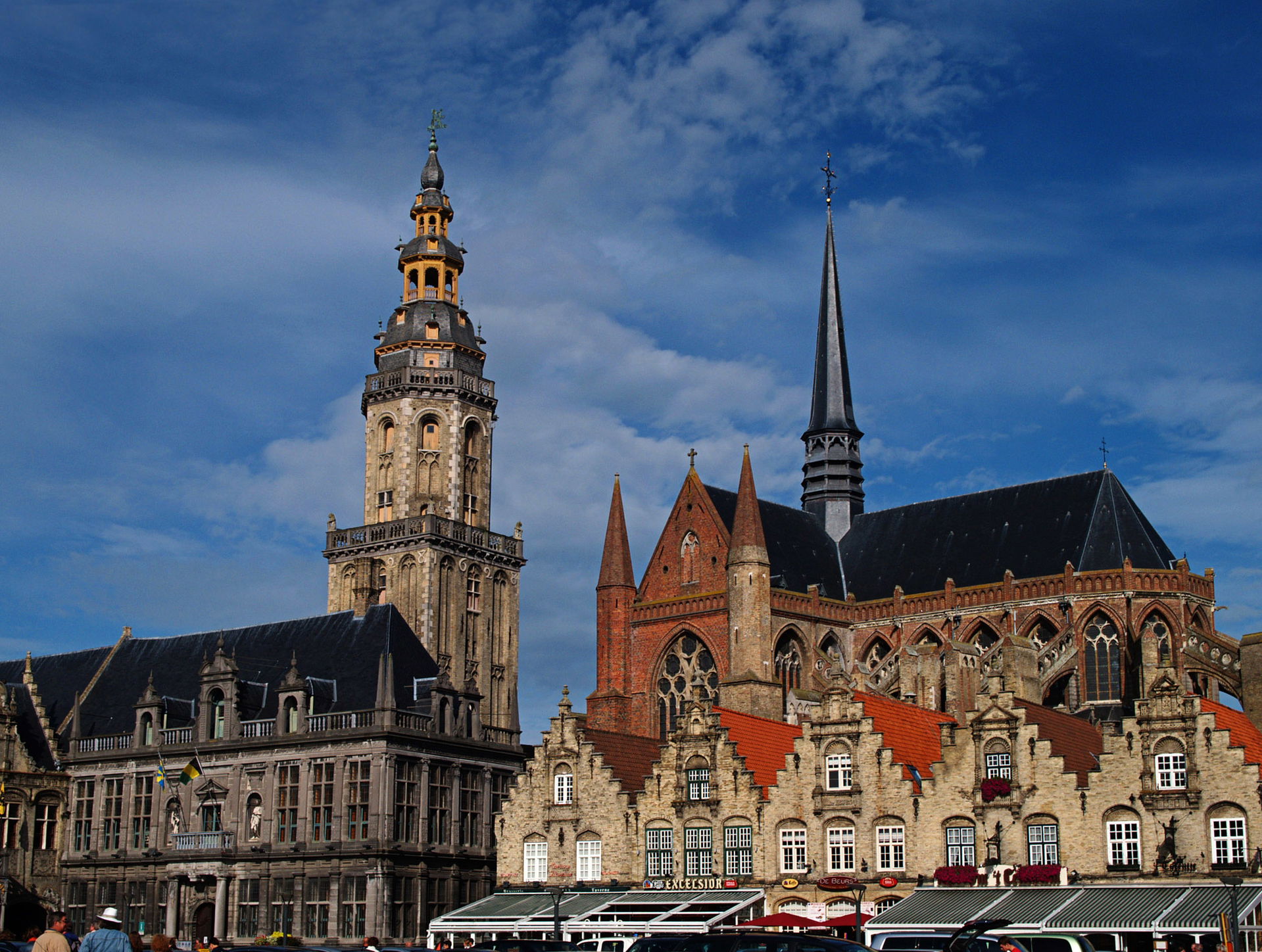 Landhuis (with belfry) and St Walburga Church - Veurne, Belgium