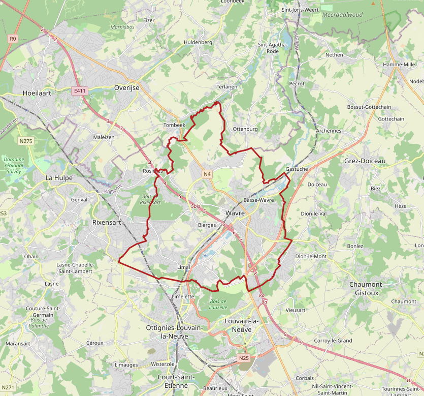 Carte OSM de Wavre, Belgique