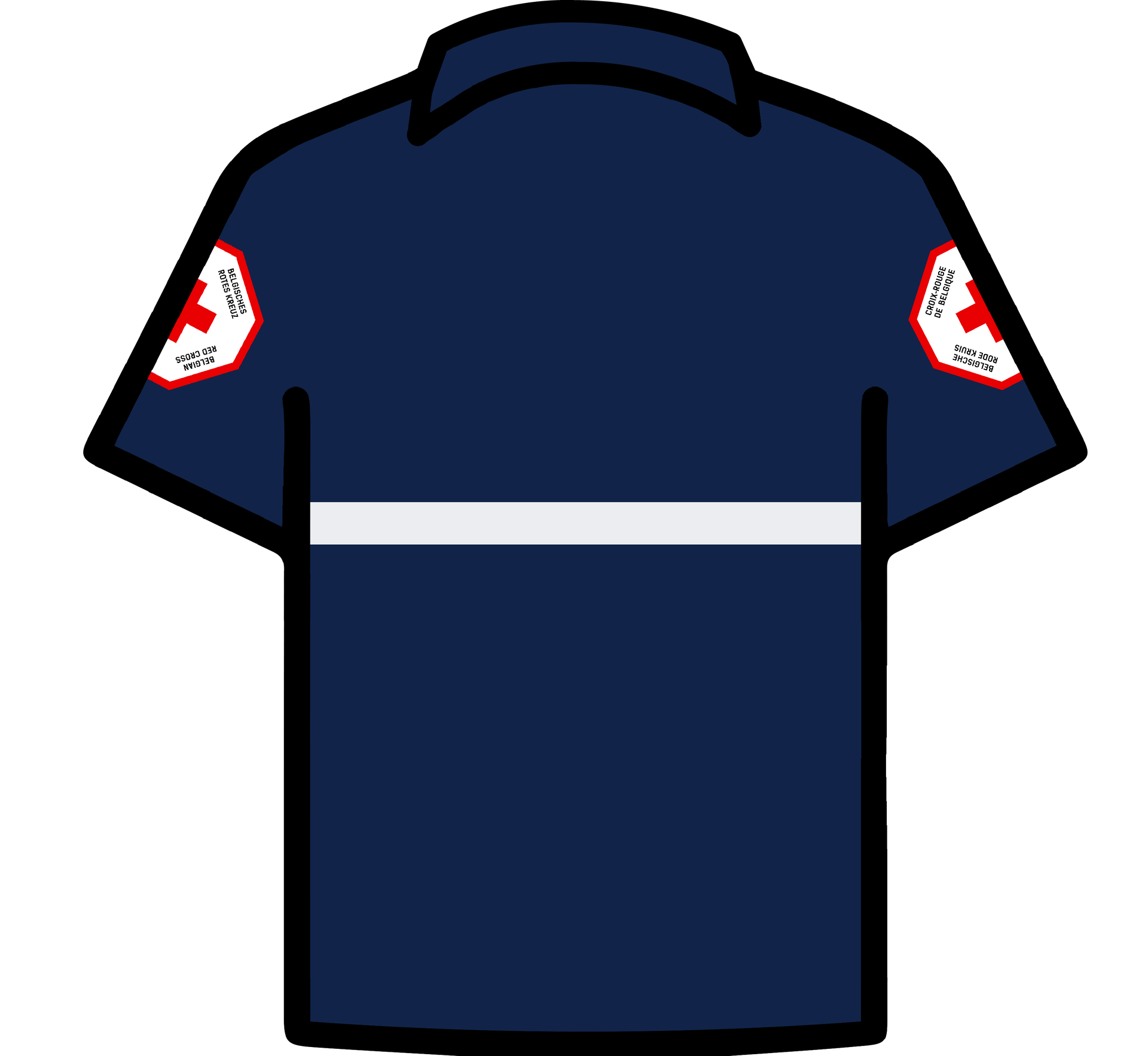Navy blue polo shirt with a single horizontal white line, Red C…