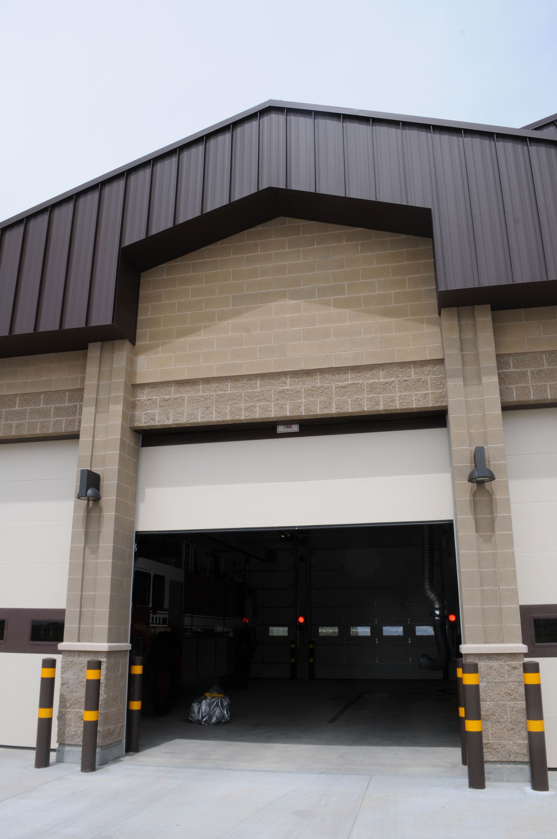 The vehicle entrance to the new three-bay fire station at Hill …