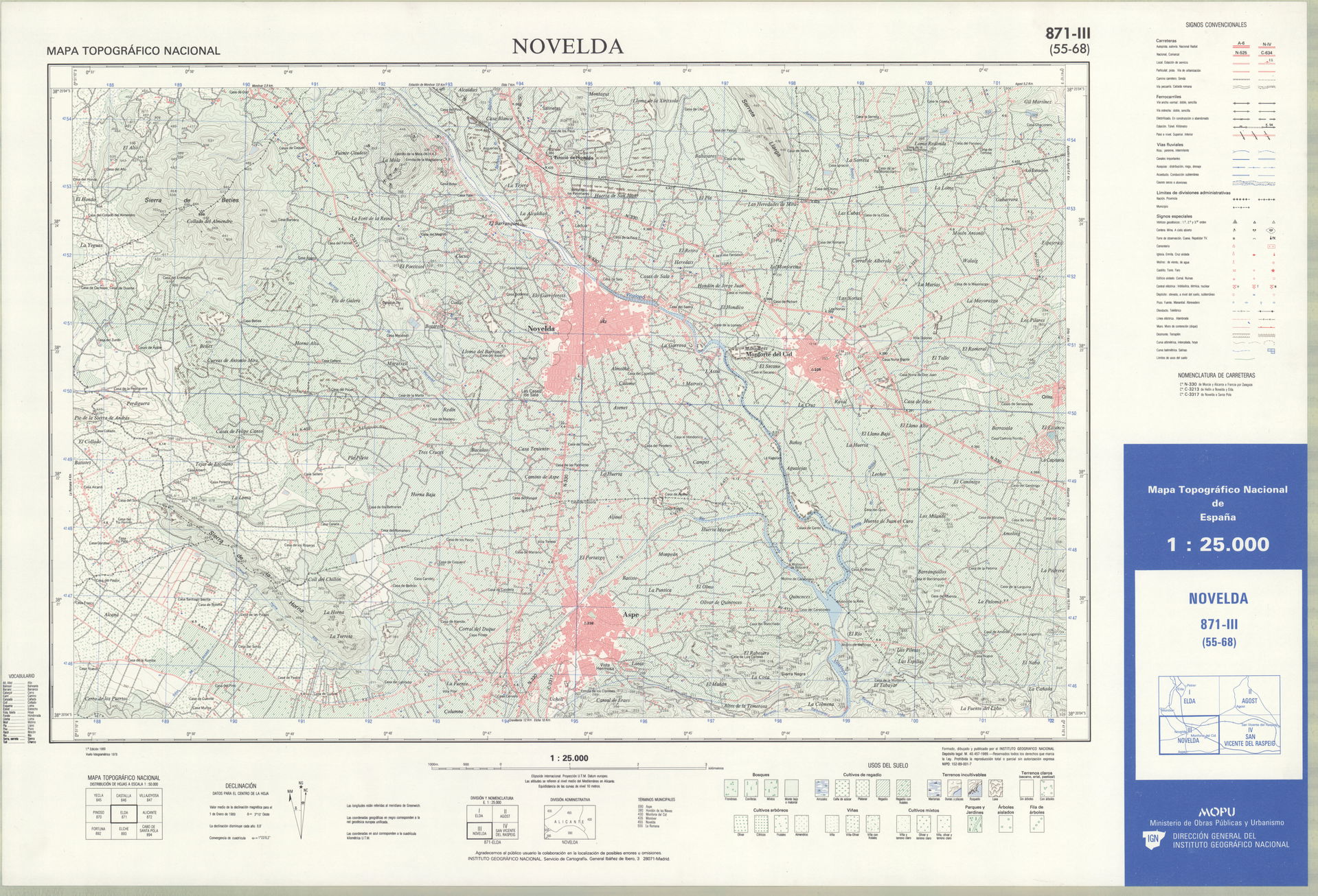 Fragment 0871c3 of the National Topographic Map of Spain in 198…