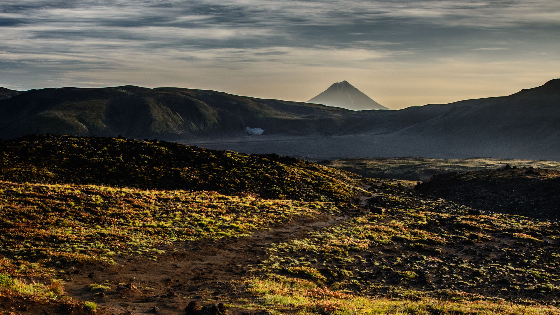 Volcano Vilyuchinsky seen from volcano Gorely, Kamchatka, Russia
