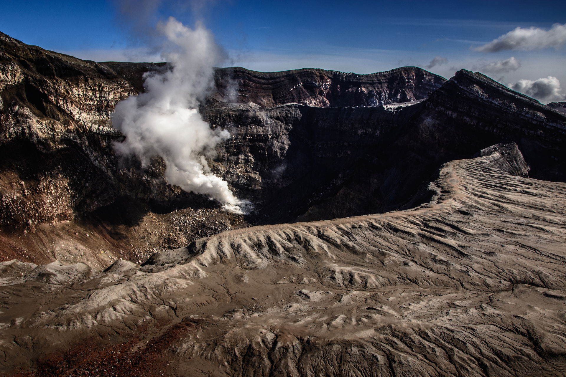 View into an active crater of volcano Gorely that is emitting g…