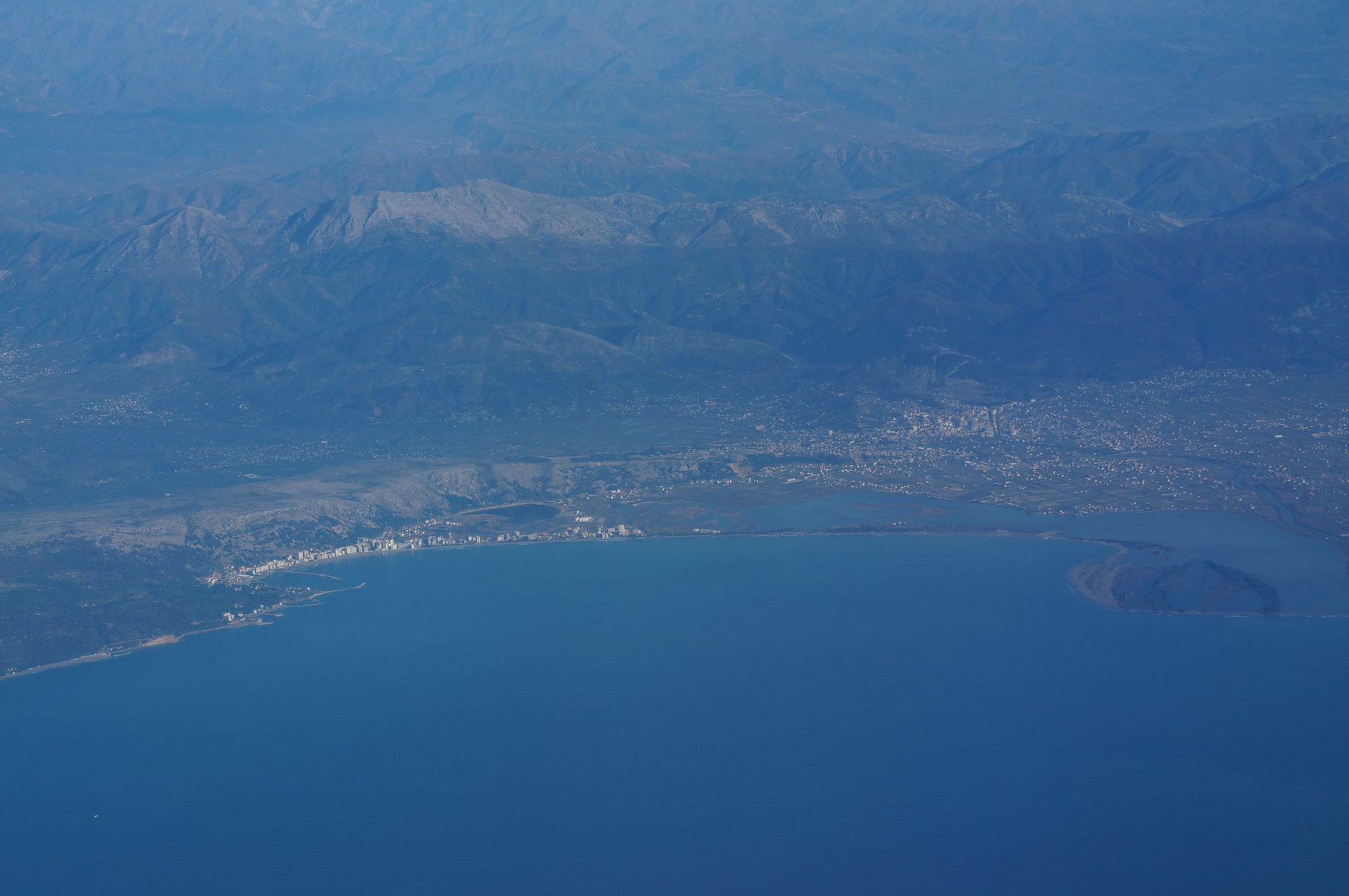 Drin Gulf with Shëngjin to the left, Lezha in center, mountains…