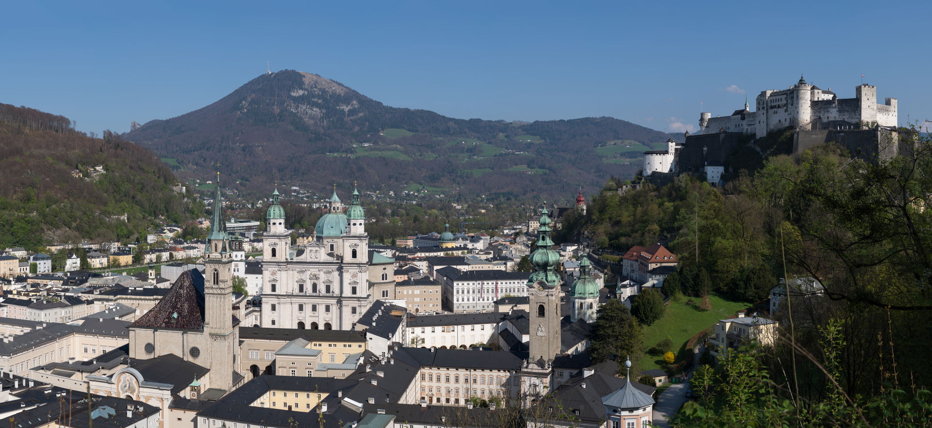 View from Mönchsberg to Hohensalzburg Fortress and the historic…