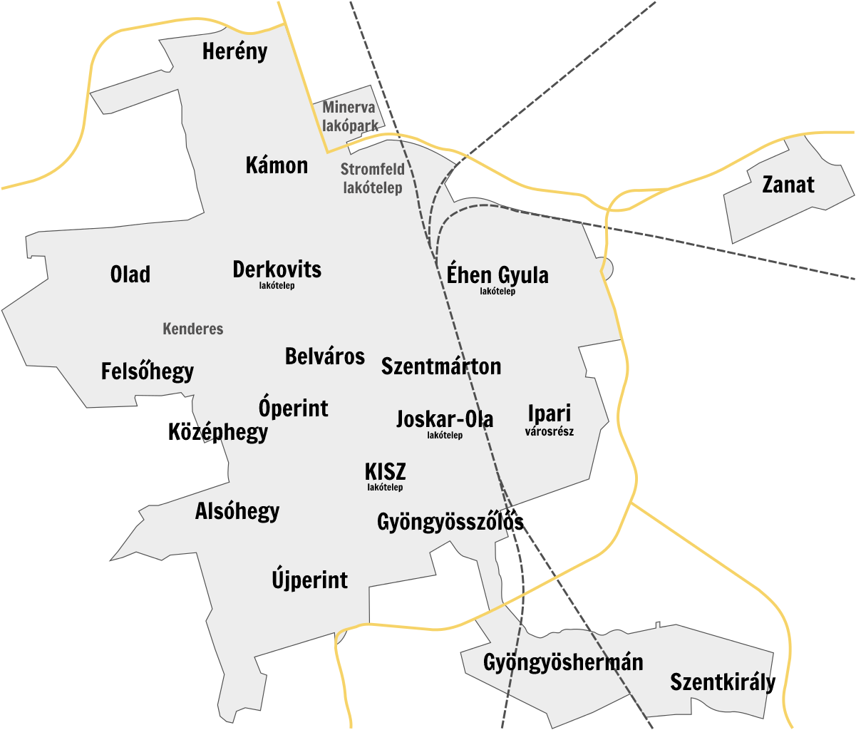 Szombathely főbb városrészeinek térképe - A képen látható felos…